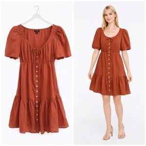 J. Crew Women’s Rust Red Cotton Voile Tiered Button Down Front Dress Size Medium